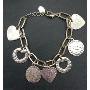 Claire’s Silver Tone Paper Clip Hammered Mostly Hearts Charm Dangle Bracelet
